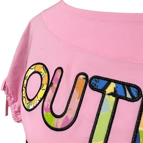 MOSCHINO Pink Short-Sleeve Top NWT ! Iconic ! Pink Short-Sleeve Top Cotton Sz Sm - Picture 3 of 10
